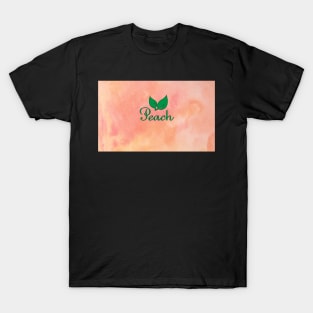 Peach with Leaves and Watercolor Background T-Shirt